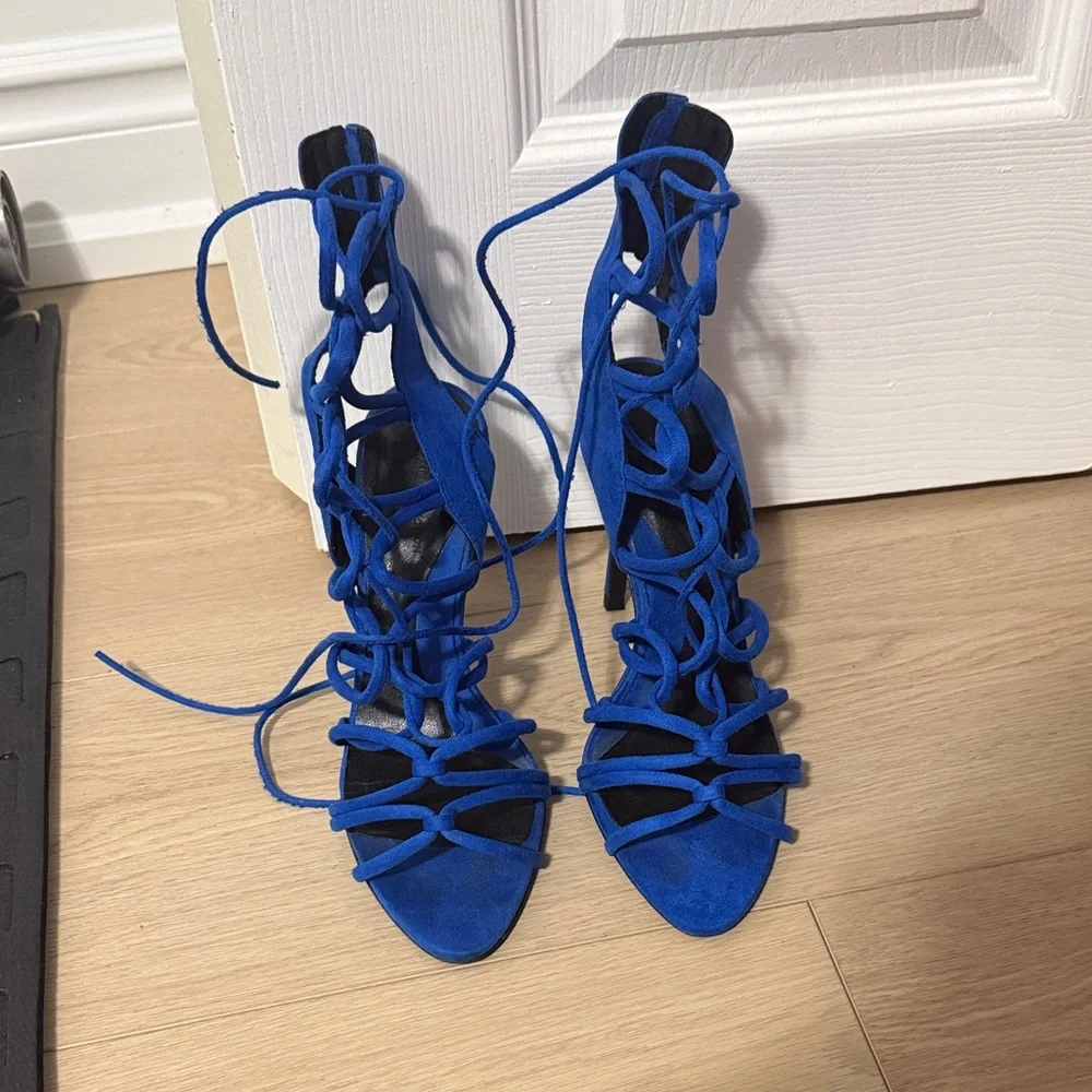 ZARA Blue Lace-Up Heels - Picture 1 of 3